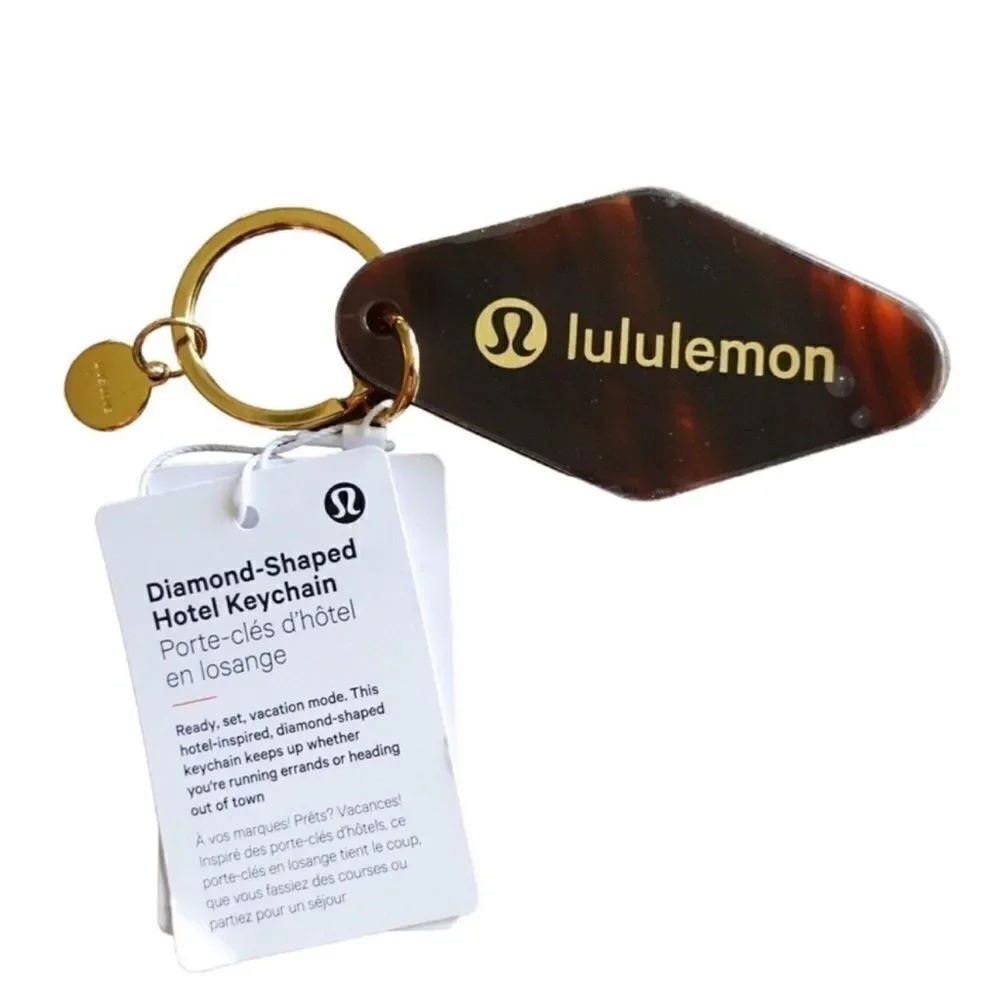 lululemon Diamond Shaped Marble Brown Gold Tone Hotel Key Chain NWT